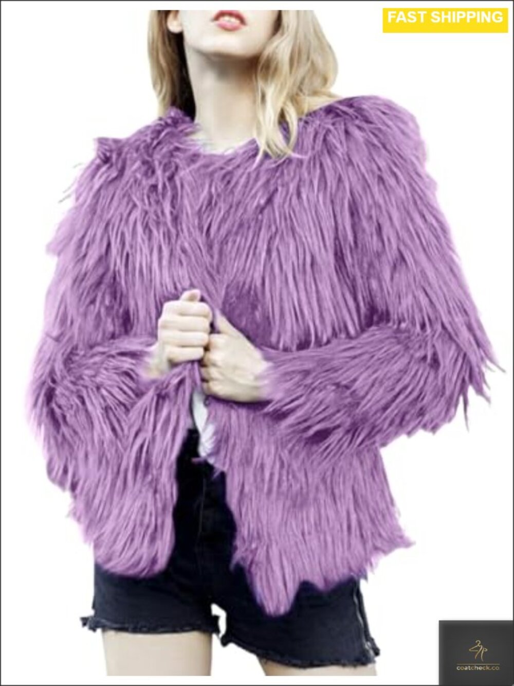 Faux Fur Coat Shaggy Open Front Furry Cropped Jacket